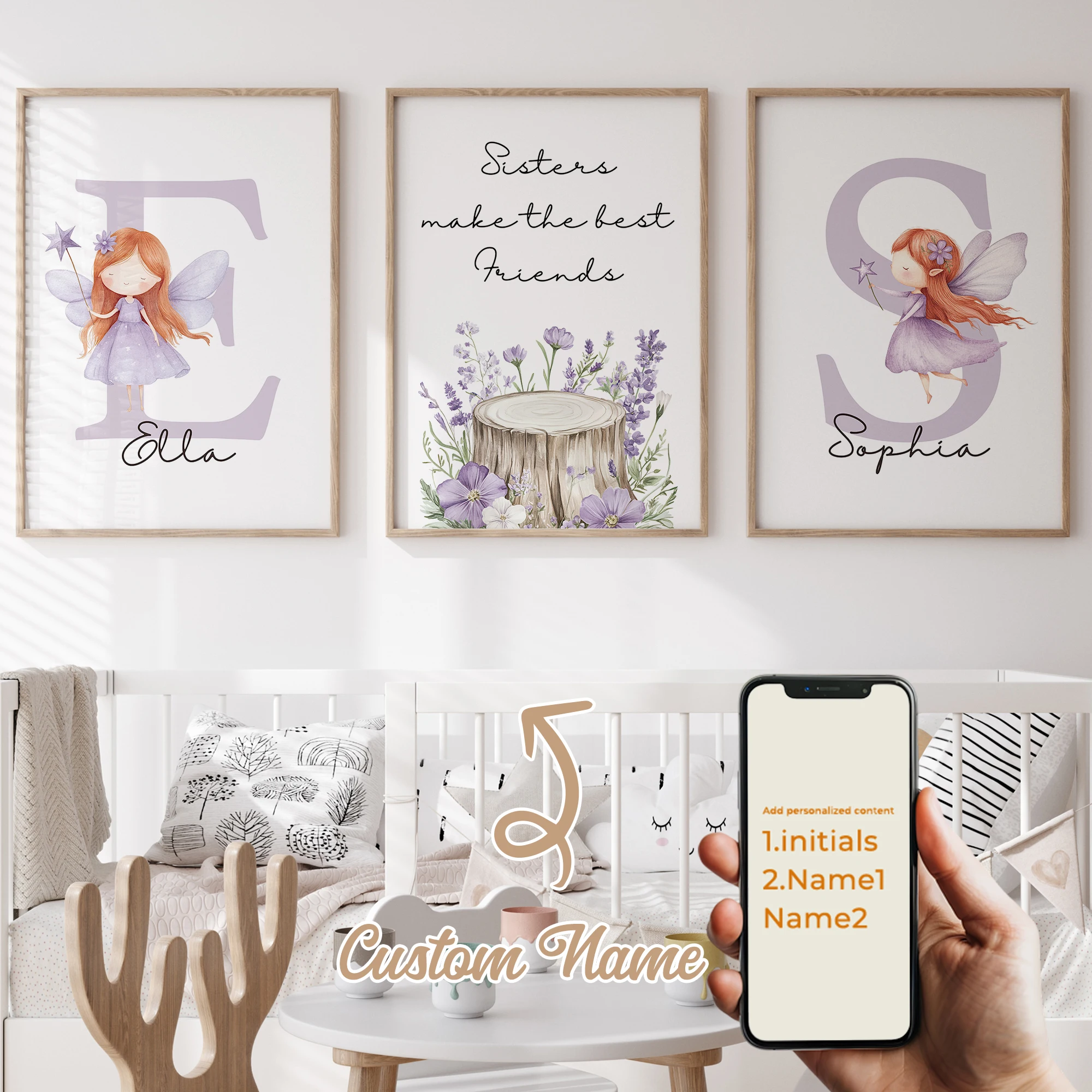 

3pcs Personalized Custom Name Cartoon Purple Girl Wall Art Print Picture Canvas Poster Painting For Living Room Home Decor