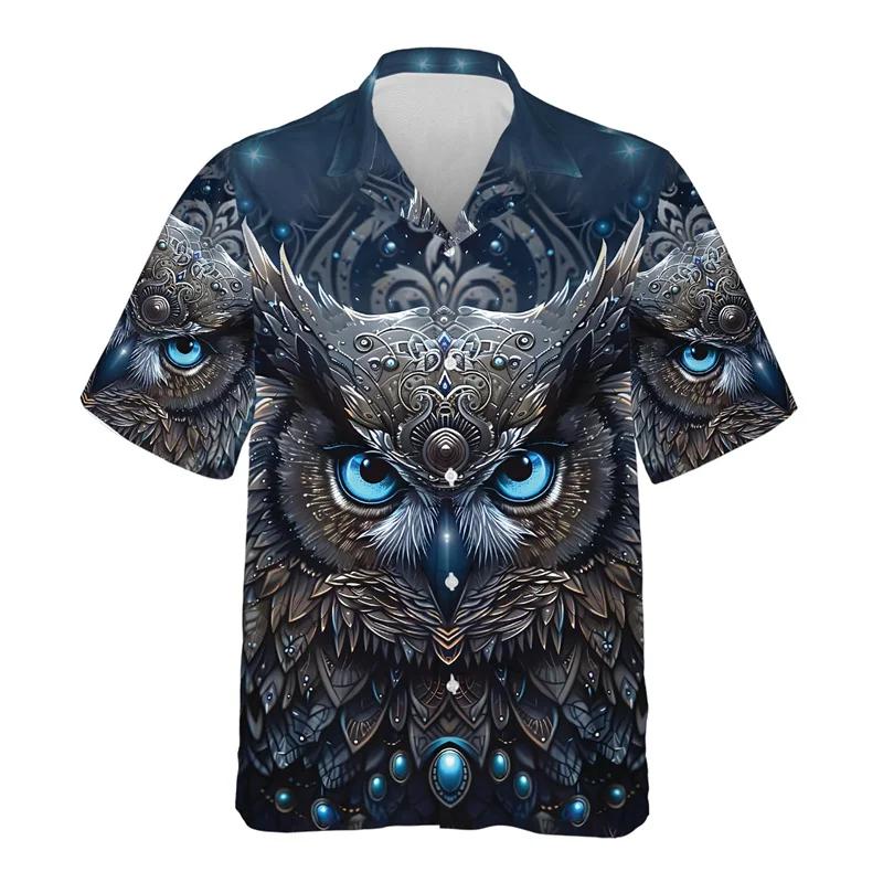 

3D Printed Mysterious Owl Hawaiian Shirt Men Wild Animal Pattern Blouses Summer Unisex Aloha Shirts Lapel Tops Short Sleeves