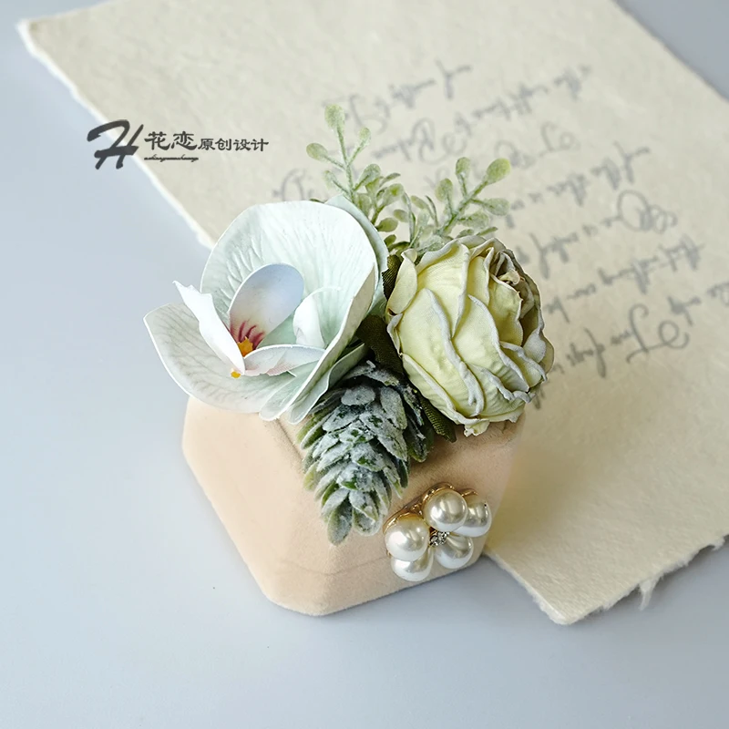 Wedding Ring Box Mori Lawn Wedding Proposal Exchange Ceremony Creative Simulation Flower Jewelry Premium Single Ring Box