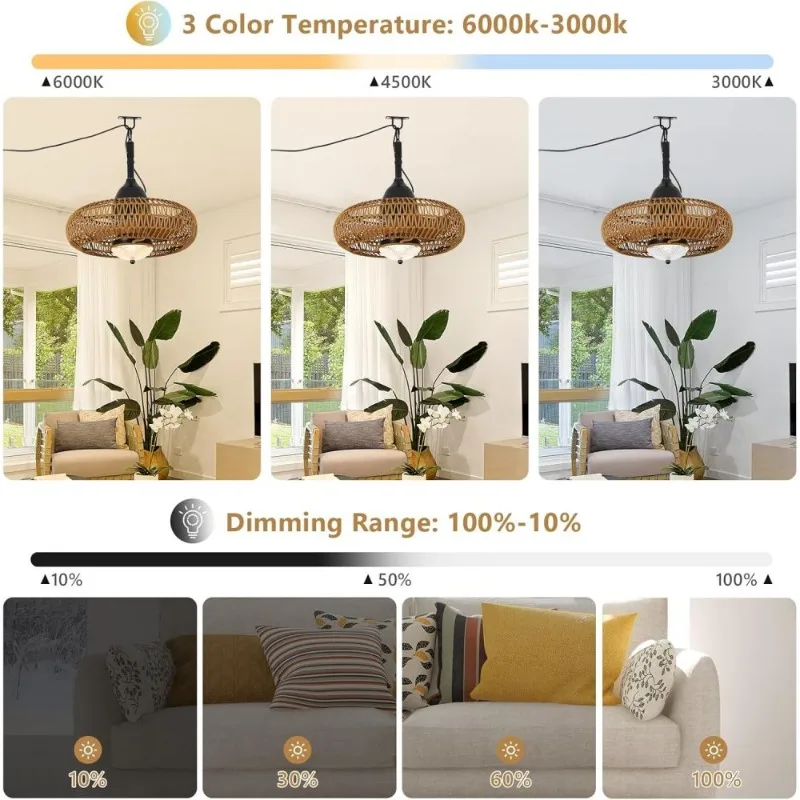 Remote Control Waterproof Outdoor Ceiling Fan with Lights Quiet Patio Garden Porch Backyard Home Lighting Fan