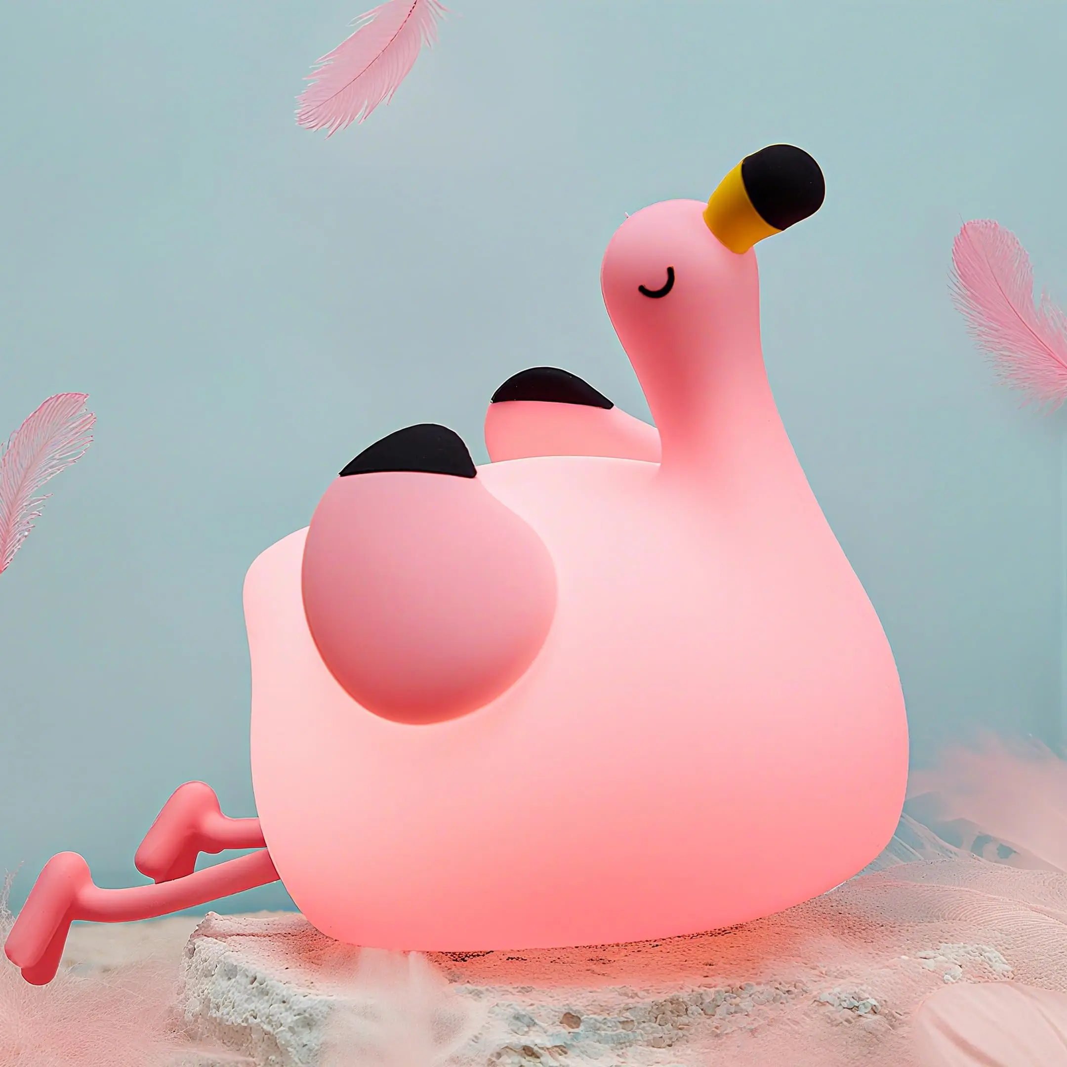 Cute Flamingo Silicone Squishy Animal Lamp Dimmable/Timer Nursery Nightlight Desktop Decor Girls Couple Gift Bedside Night Light