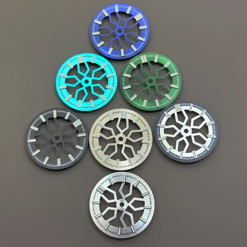 28.5mm Skeleton Hollow Dial Green Luminous Dial for NH35 NH38 NH70 NH72 Movement Watch Replace Accessories