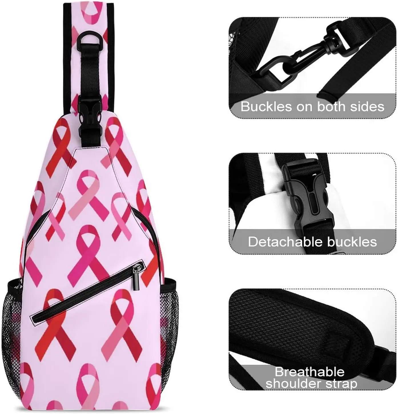 Combat du Cancer du sein ruban mode sac à bandoulière sac à dos bandoulière poitrine sacs randonnée sac à dos épaule sac à dos sport de sport