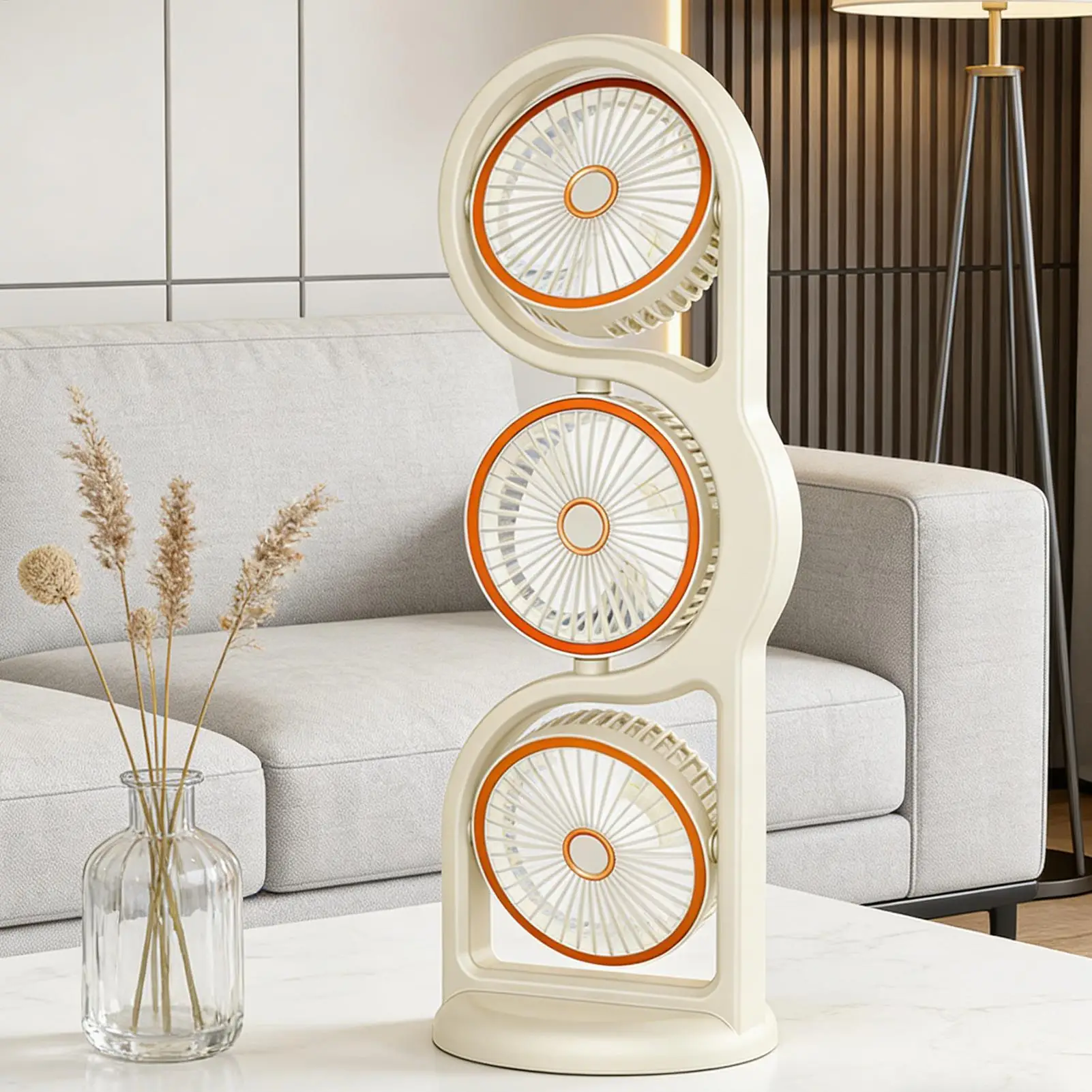 

USB Rechargeable Portable Table Fan 5-Mode 3-Head 360 Rotating Cooling Fan For Home Bedroom Living Room Office Dorm Travel