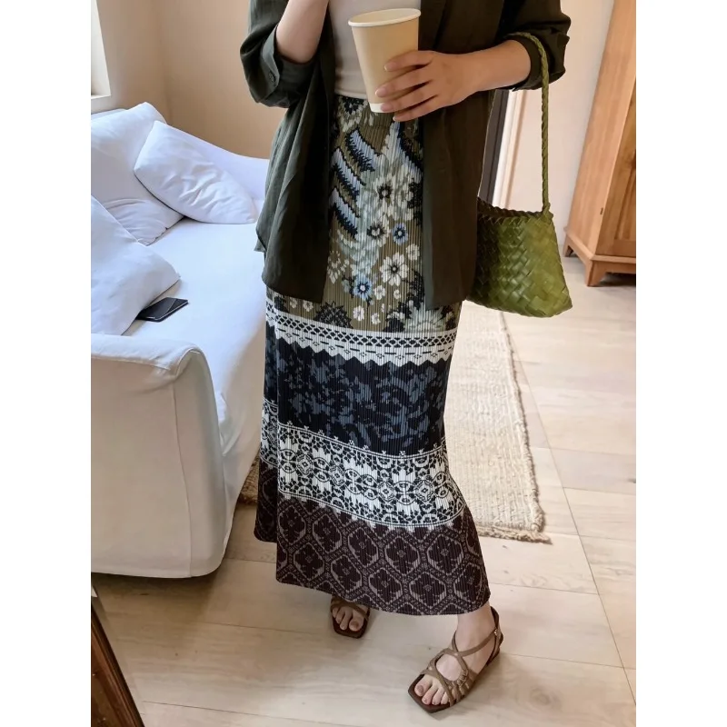 Miyake Pleated 2026 New Women's Skirt Summer Pleated High Waist Fashion Casual Comfortable Versatile Side Slit Mid-Length Skirt
