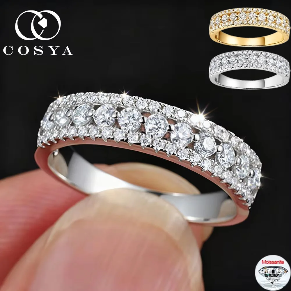 

COSYA 2MM Full Moissanite Row Ring For Women 100% S925 Silver Plated 18K Gold D VVS1 Lab Diamond Wedding Band Fine Jewelry