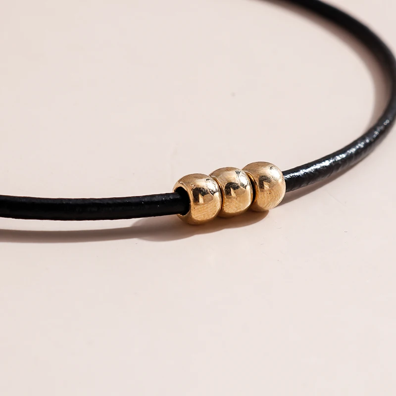 Gotischer Stil, schwarzes Seil, Damen-Halskette, Choker, Seil-Halsketten, goldfarbene Perlen, Goth-Schmuck, Halsband für Mädchen, Kpop-Chocker – Detail 4