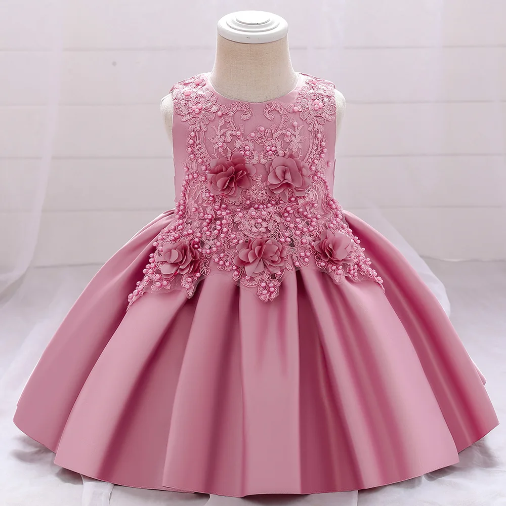 

0-5 year old girl flower new style applique nail pearl princess dress baby one year old performance wedding banquet host perform