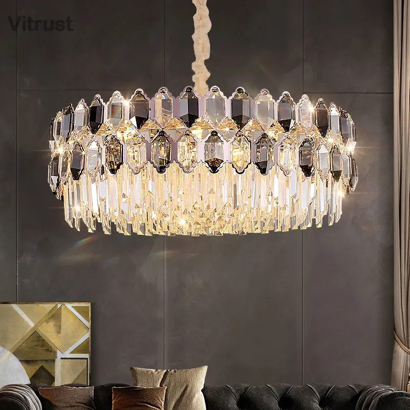 

Gold Crystal Chandelier Modern Chandeliers K9 Round Pendant Light Fixtures Luxury Flush Mount Chandelier for Entry Livin