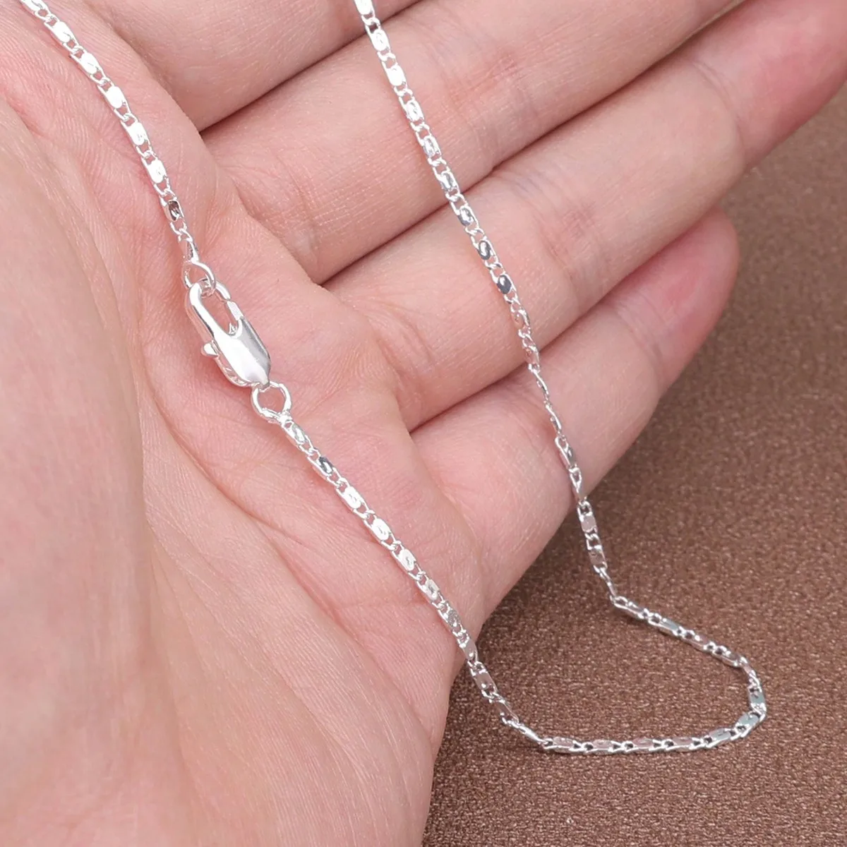 

925 Silver Plated Flat Chain Necklace for Women, 2mm Width, 16-30 Inches, Daily Wedding Party Gift