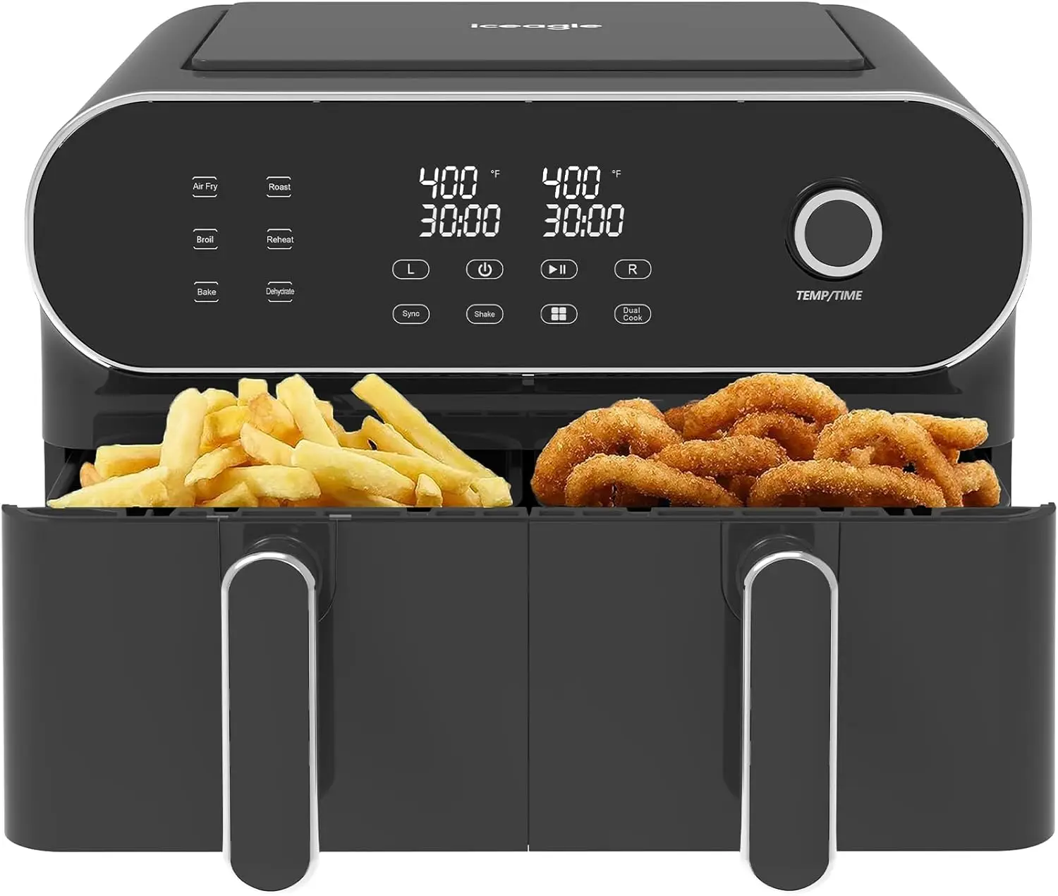 Fryer 11 Quart with 2 Frying Baskets - Dual Zone with Knob | Sync & Dual Cook Functions to Fry, Roast, Broil, Reheat and Dehydra