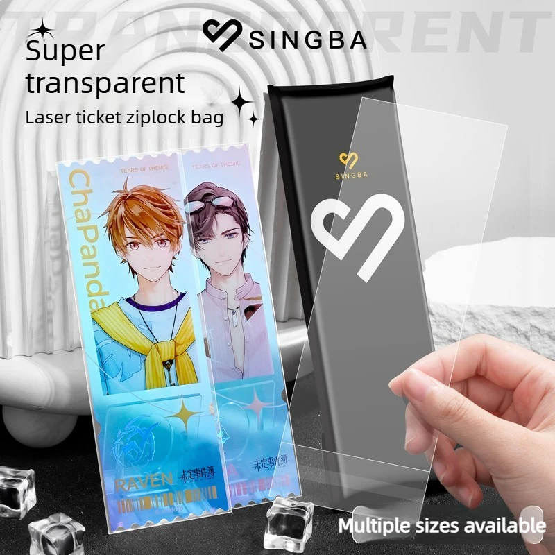 SINGBA 25pcs Multi-Size Laser Ticket Self-Sealing Bags, Extra Thick Clear Self-Adhesive Bags for Badge Collection & Card Storage