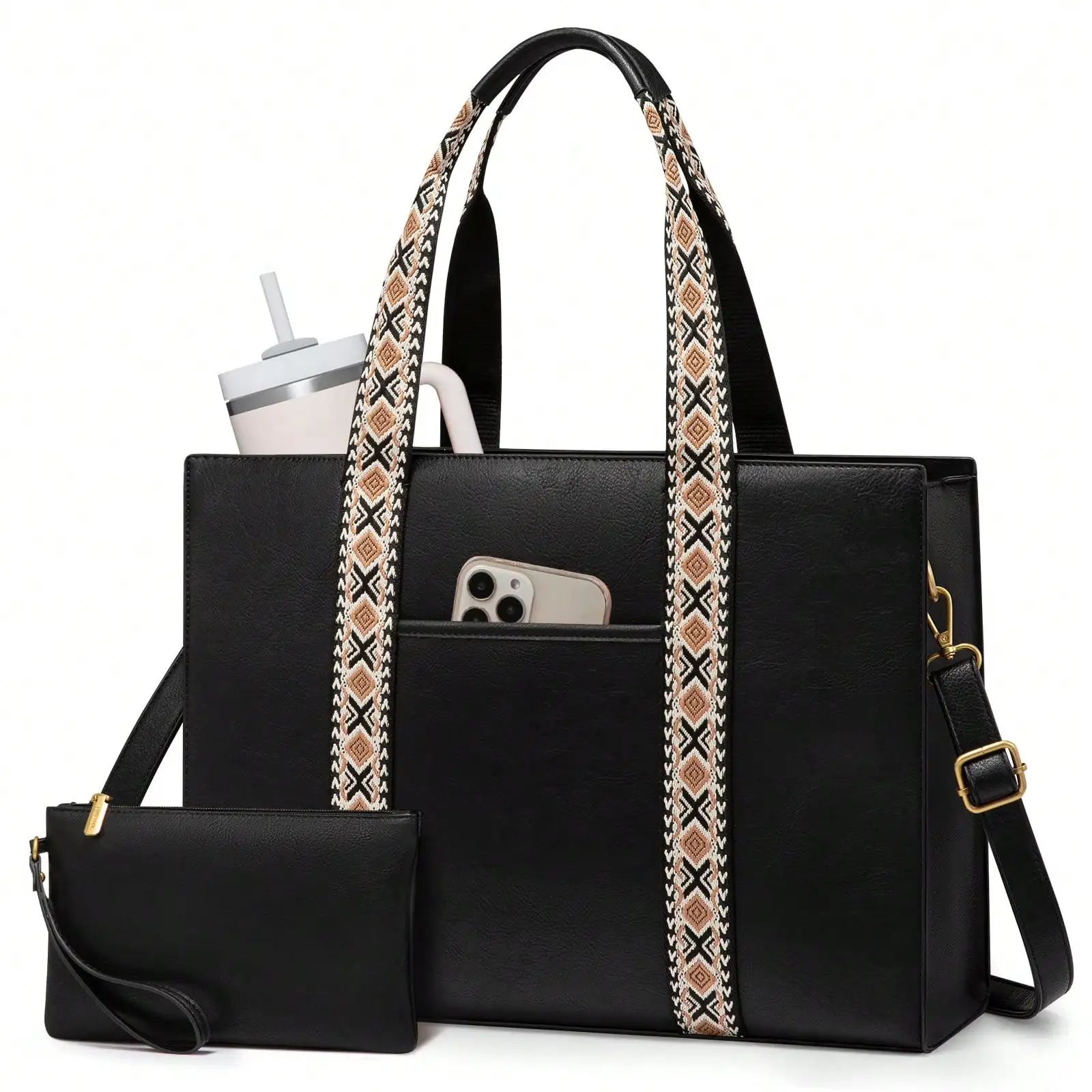 

Laptop Tote Bag For Women,Vintage Work Bag, Leather Computer Briefcase 2PCs,Office Gifts For Women Teacher