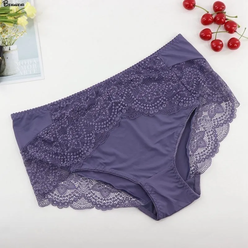 

Plus Size Women's Underpants Female Panties Comfort Intimates Lace Underwear Briefs Ice Silk Hollow Out Sexy Lingeries