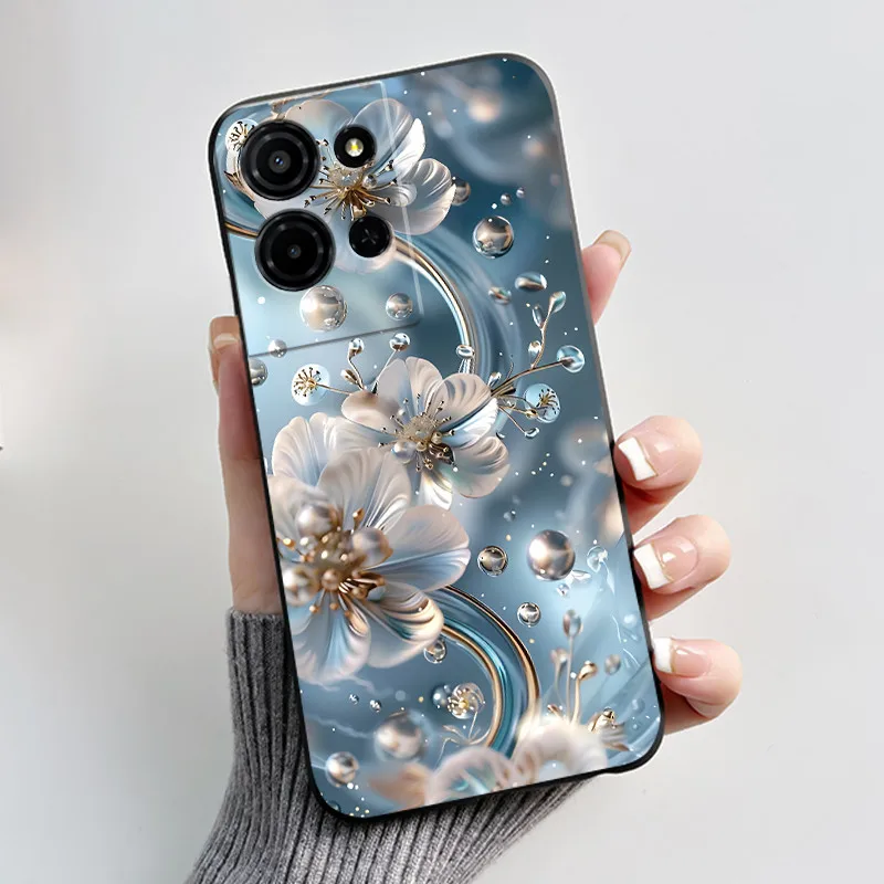 For TCL K32/K33 Case Back Cover Fashion Butterfly Flowers Black Shockproof Soft Silicone Phone Casing For TCL T513Z T513W Bumper