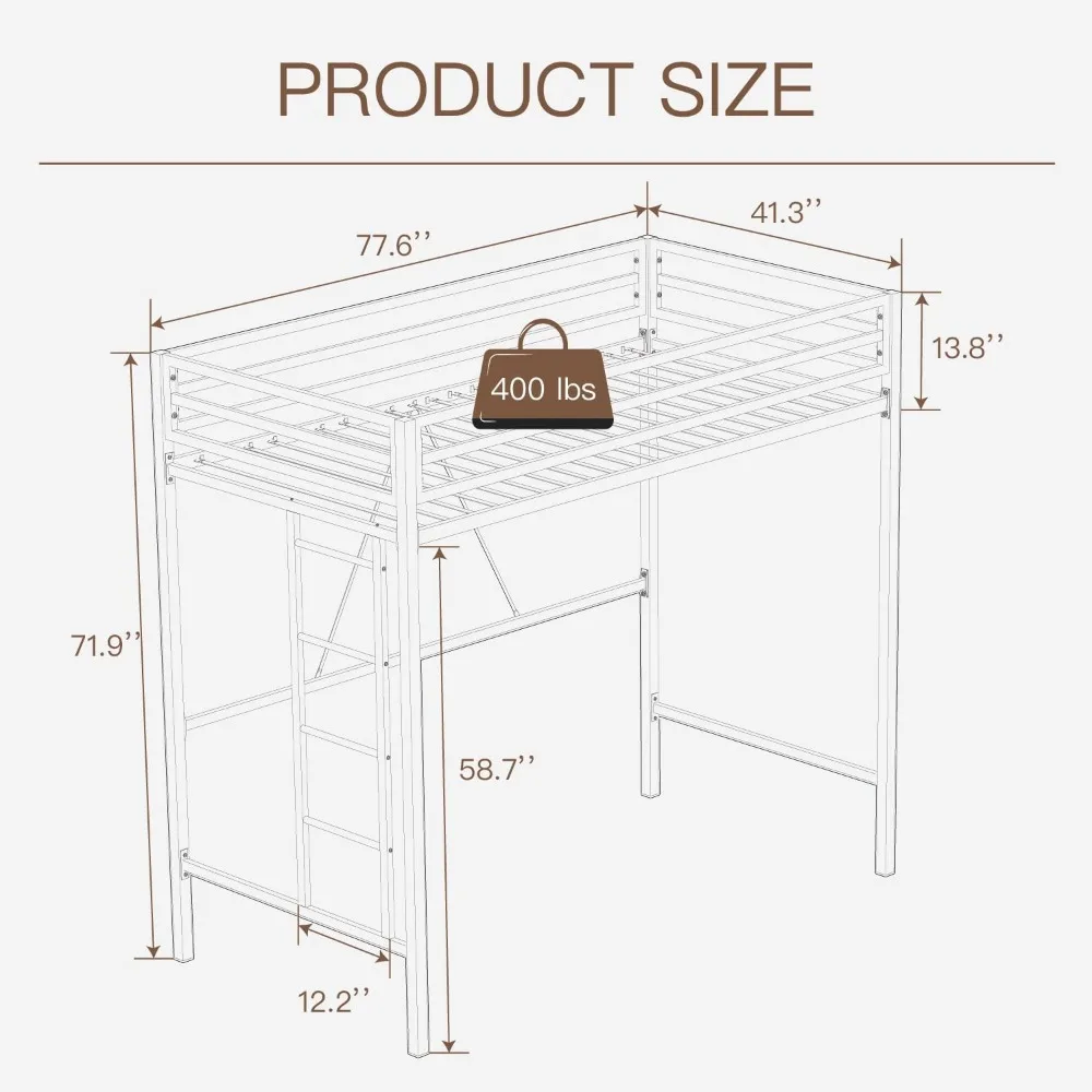 Cama alta de tamanho duplo, cama dupla de metal multifuncional com proteção de segurança e escada removível, estrutura de cama que economiza espaço para camas de quarto