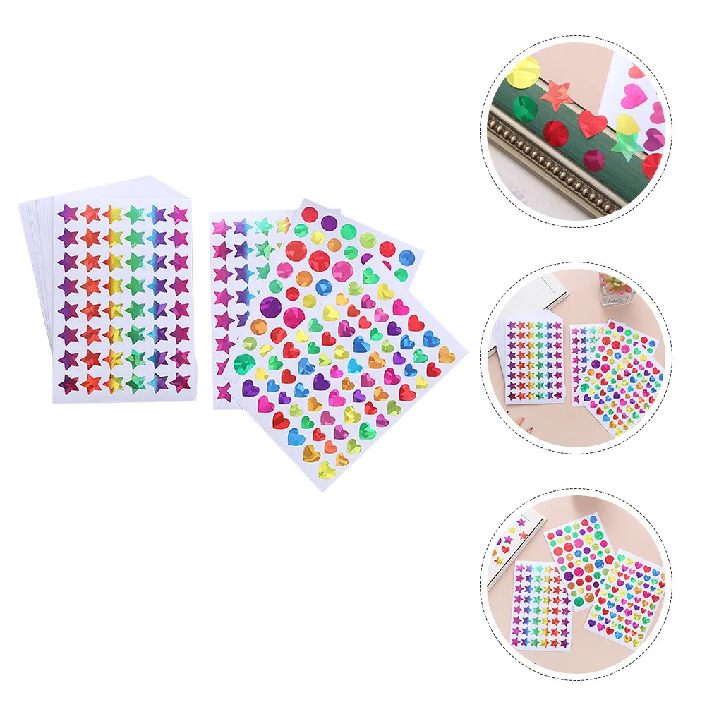 30Sheets Reward Stickers Adhesive Safe Non-Toxic PVC Round Heart Star Dot Shape for Teachers Classroom Motivation