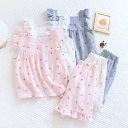 Pure desire for ins in summer, flounce shorts, cotton suspenders, pajamas, women's summer home clothes, two-piece suit, summer