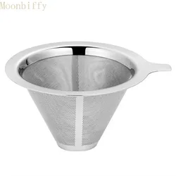 304 Stainless Steel Coffee Filter Reusable Double Layer Cone Coffee Filter Baskets Pour Mesh Strainer Over Coffee Dripper Tools