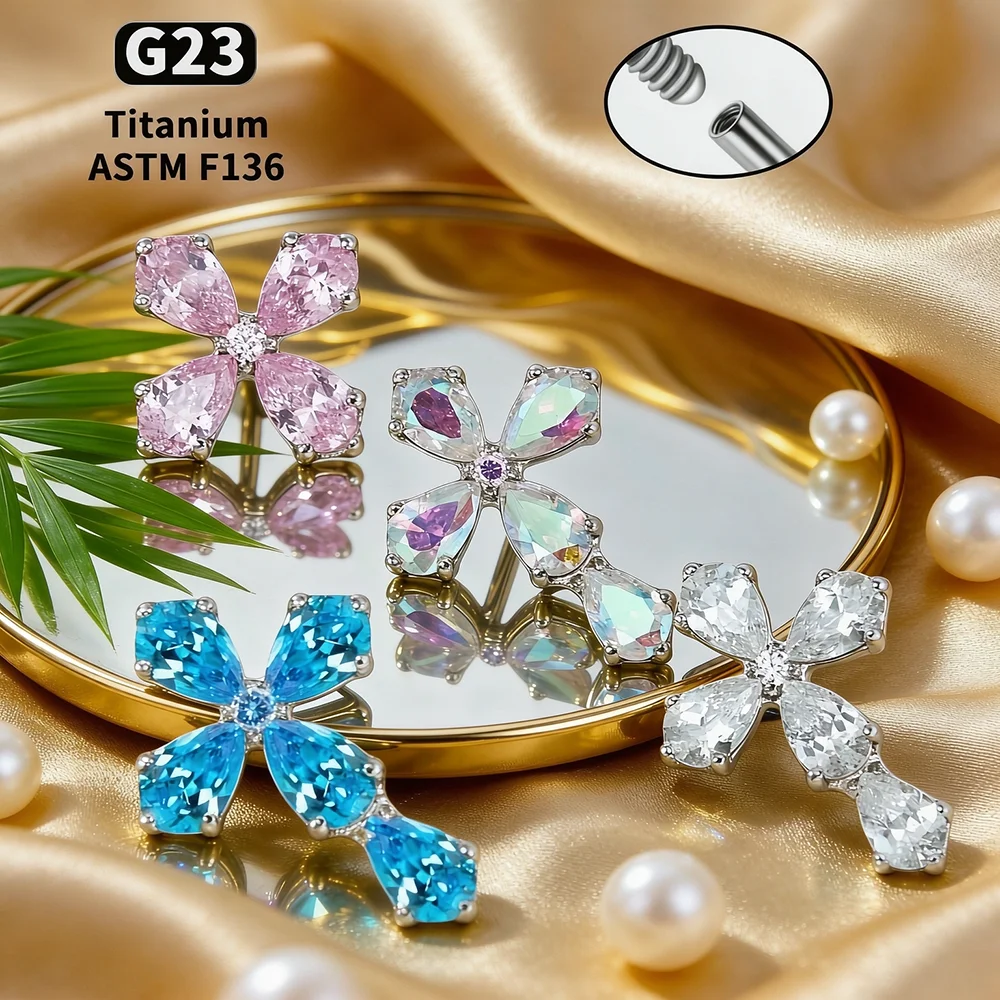 G23 Titanium Hip Hop Cross Earrings Punk Gothic Inlaid Zirconia Ear Lobe Studs Internal Thread Cartilage Bone Jewelry Accessory