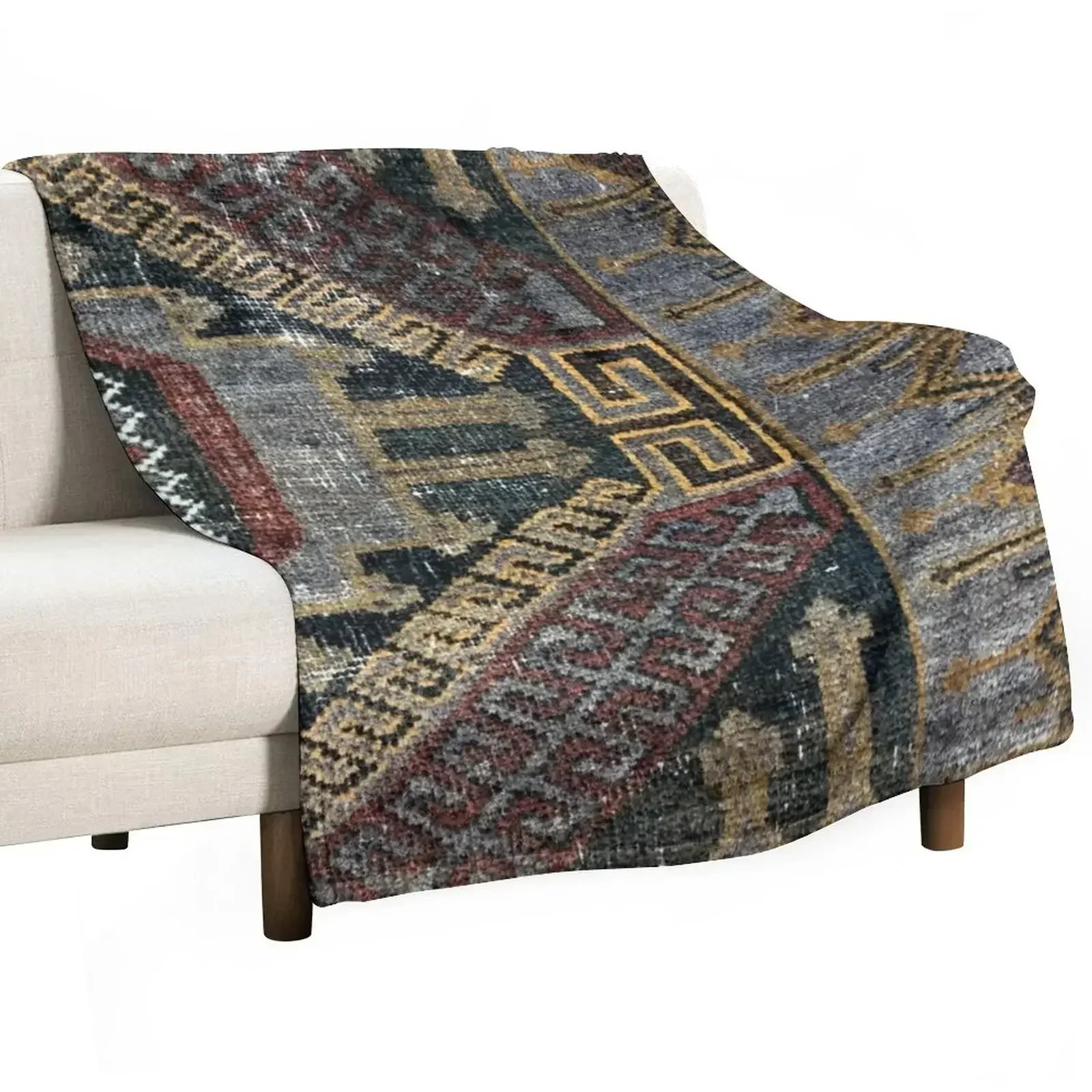 

Distressed Persian Baluch Carpet Design, knotted woven oriental textile Throw Blanket Large Soft Plush Plaid Blankets