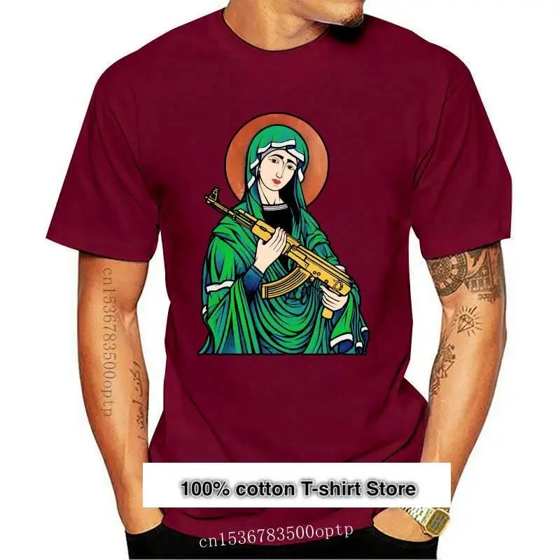 Camiseta con estampado de la Virgen María, prenda de vestir, de algodón puro, con estampado de pistola Kalashnikov, 2024