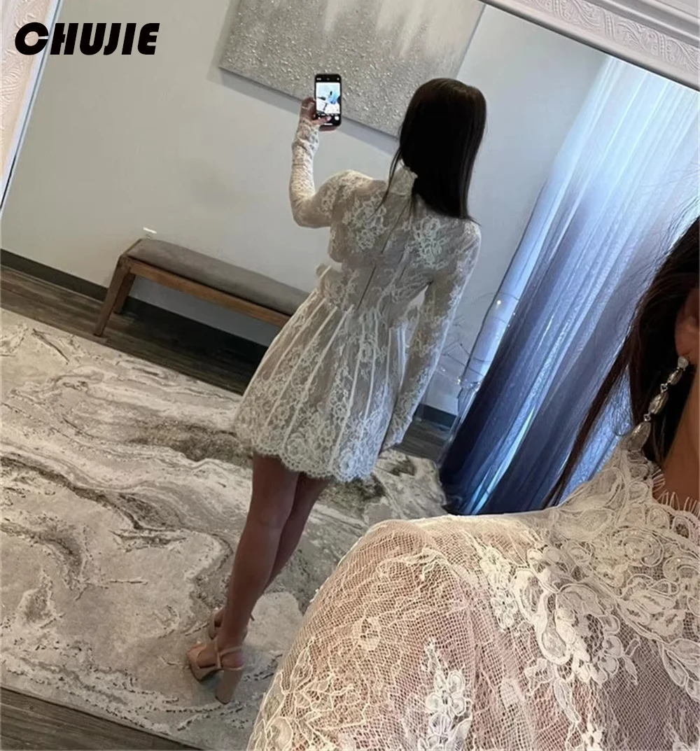 ลูกไม้แขนยาวชุดแต่งงาน Mermaid Mini ชุดเจ้าสาว Custom Made ชุดเจ้าสาว Vestido de novia งานแต่งงาน Party Dress