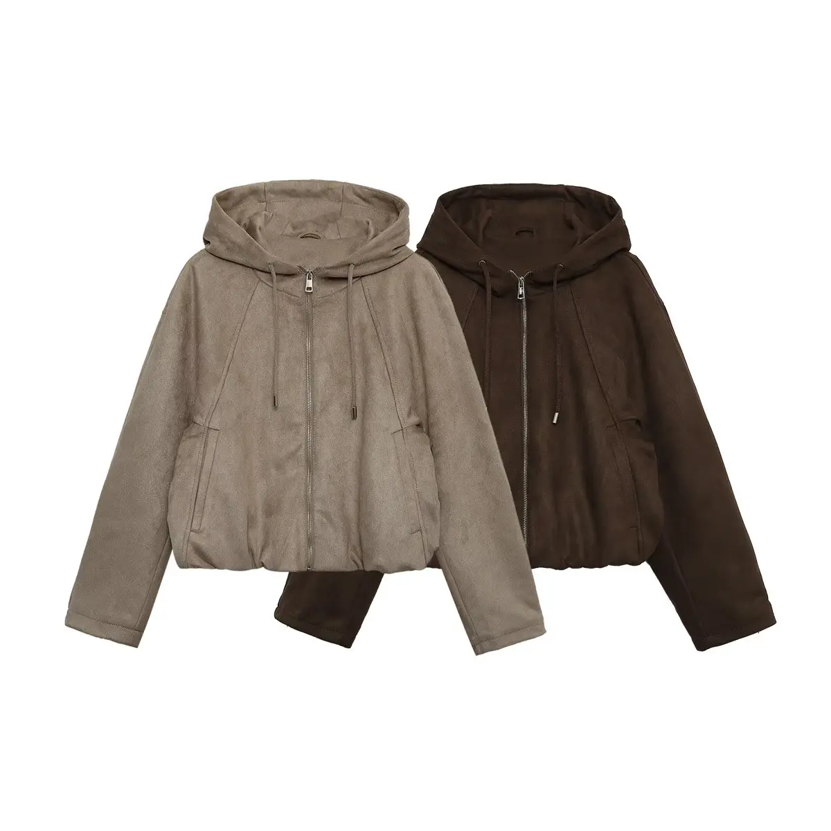 

2025 WOMAN Fashion European and American Style Autumn New Suede Hooded Jacket Retro Long Sleeve Jacket Outerwear Mujer