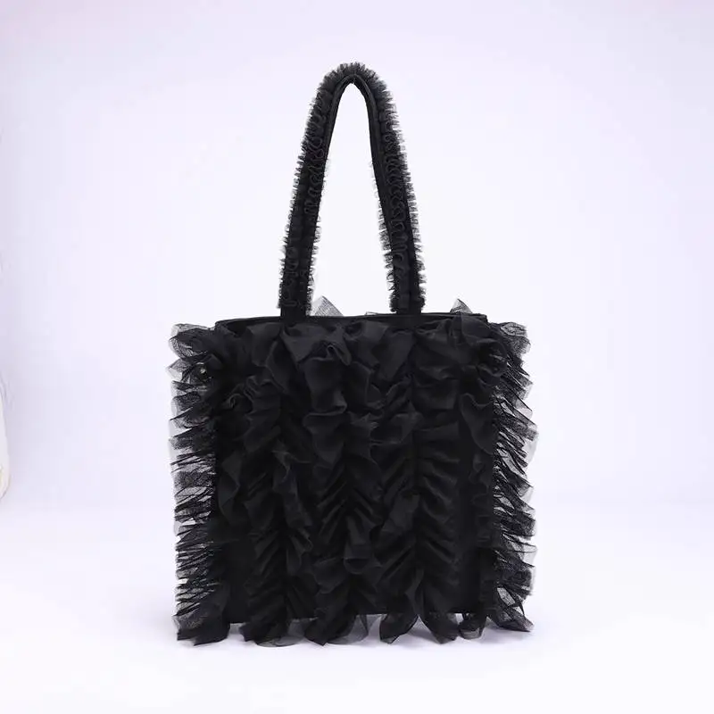 

Women's Four Seasons Handbag Skirt Pleated Shoulder Bag Versatile Sweet Style Soft Gauze Splicing Tassel Underarm Women's Bag