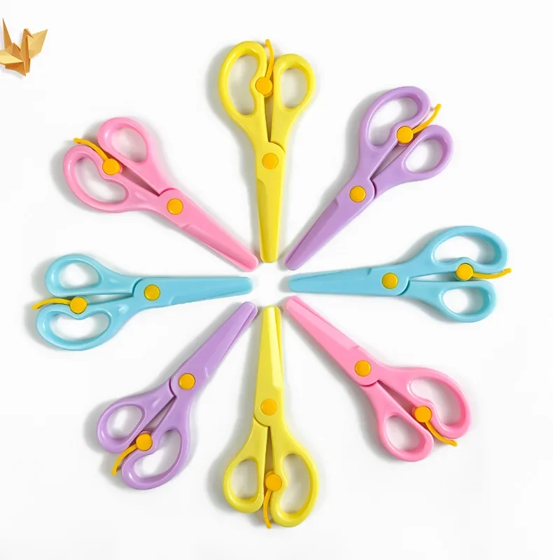 

4 pair /lot Mini Safety Scissors Children's Hand Made Elastic New Macaron All Plastic Scissors for Kids DIY Paper Craft Tools