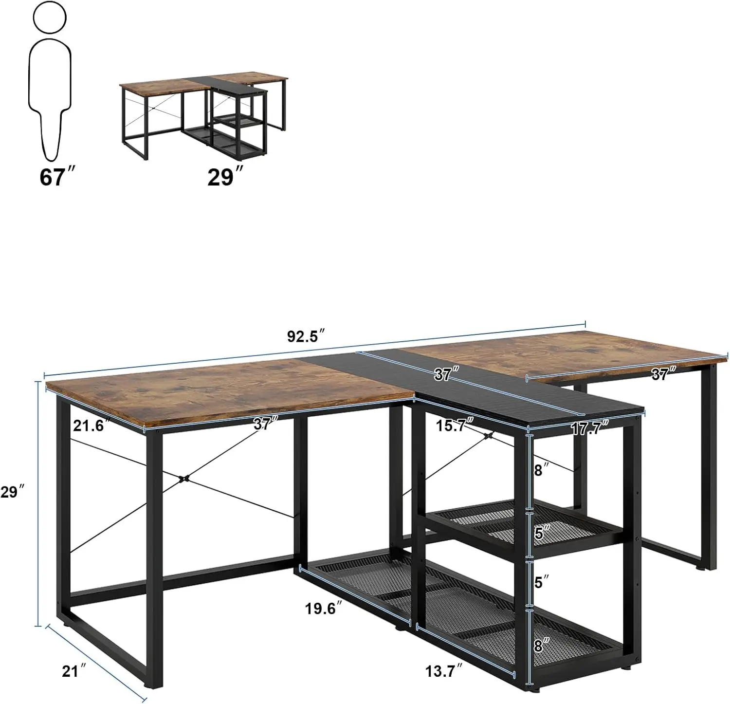 Natwind Two Person Desk with Storage Shelves, 92.5