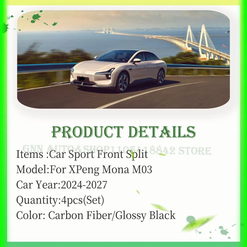 Car Front Bumper Split Lip For XPeng Mona M03 D01 2024-2027 ABS Modification Splitter Bumper Reinforcement Decoration Auto Parts