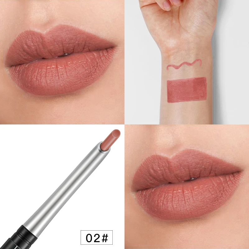 Lipstick 2-in-1 High Color Rendering Lips Makeup Rich Color Waterproof Lipliner Matte Lip Liner Pencil Moisturizing