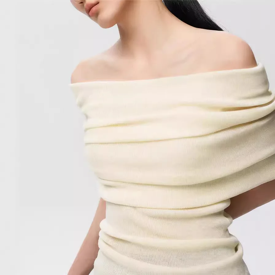 

7150 Summer New 14 Needle Cool Silk Acetate Off-Shoulder Layered French Design Slimming Vest For Women
