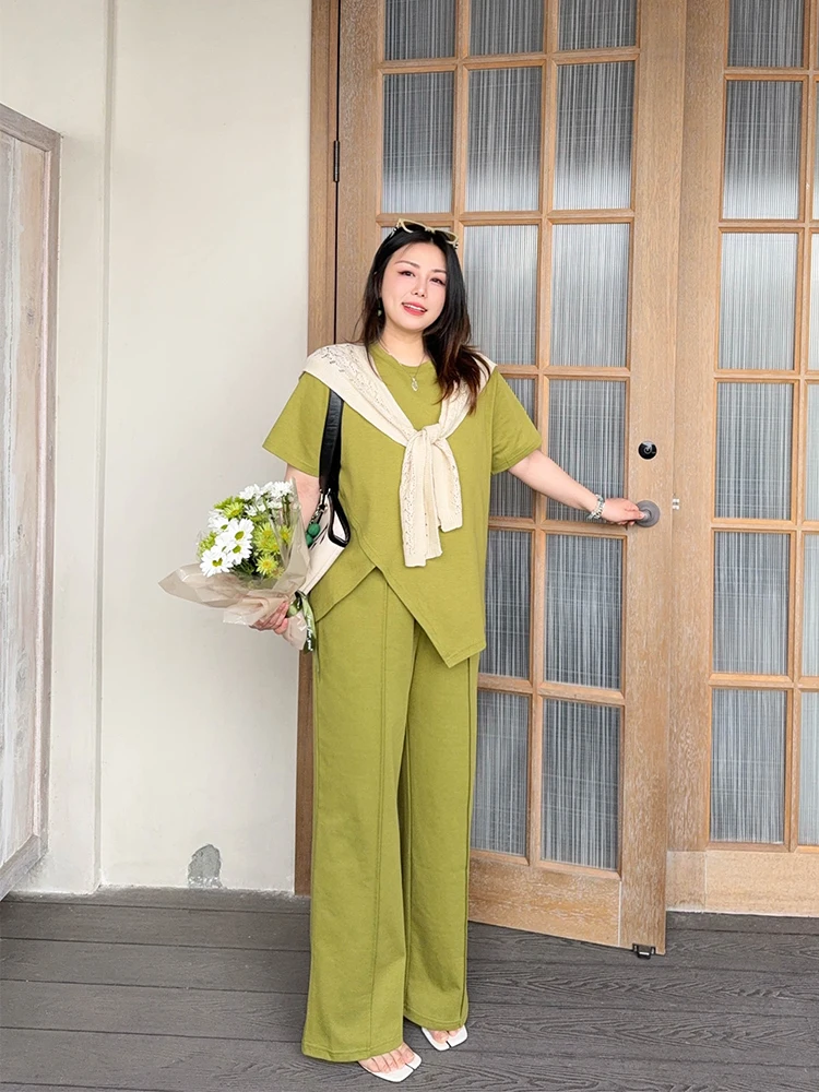 

Женский комплект Vogana: свободные брюки с асимметричным кроем и высокой талией, прямые штанины, удобный корейский стиль