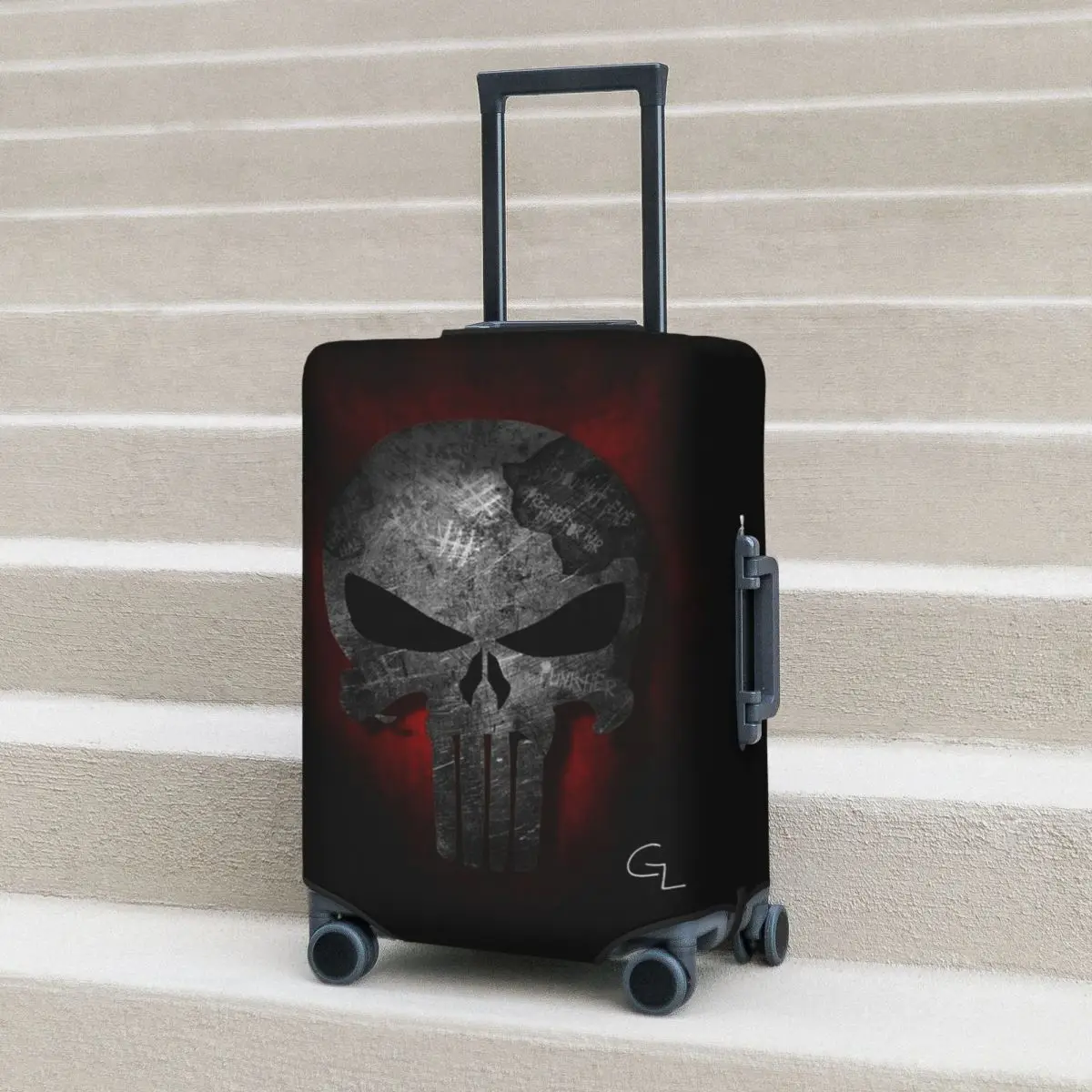 

Heavy Metal Skeleton Skull Punishers Suitcase Cover Protection Elastic Trip Luggage Protector Covers for 18-32 Inch