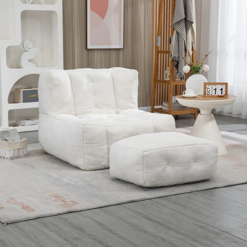 #Modern Tufted Fabric Lazy Sofa with High Density Foam Compression Packing and Footrest