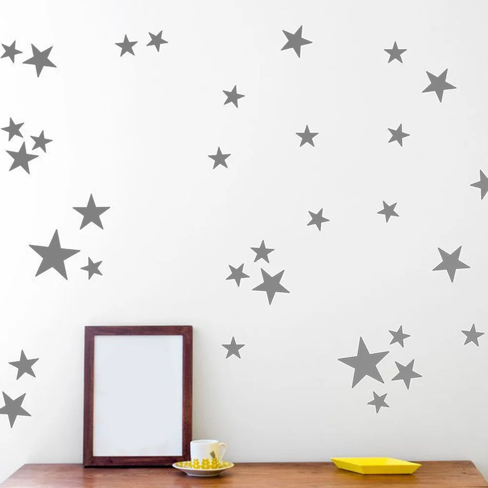 55pcs/set Self Adhesive Bedroom Baby Kid Gift PVC Vinyl Non-toxic Art Nursery Various Size Window Glass Star Pattern Easy Paste