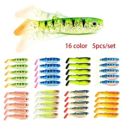 Lot de 5 leurres souples de pêche, 8cm, 6g, 3D t-tail Wobblers, ver en silicone, poisson appât Élpour tête plombée