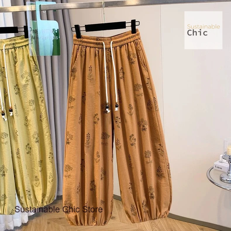 

French retro style printed casual harem pants women's summer new fashion cotton and linen Joker loose toe casual bud pants.
