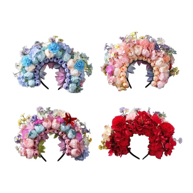 Bridal Garlands Florals Wedding Flower Headband Beach Wreath Hairband Girls Hair Accessory Women Head Hoop Props