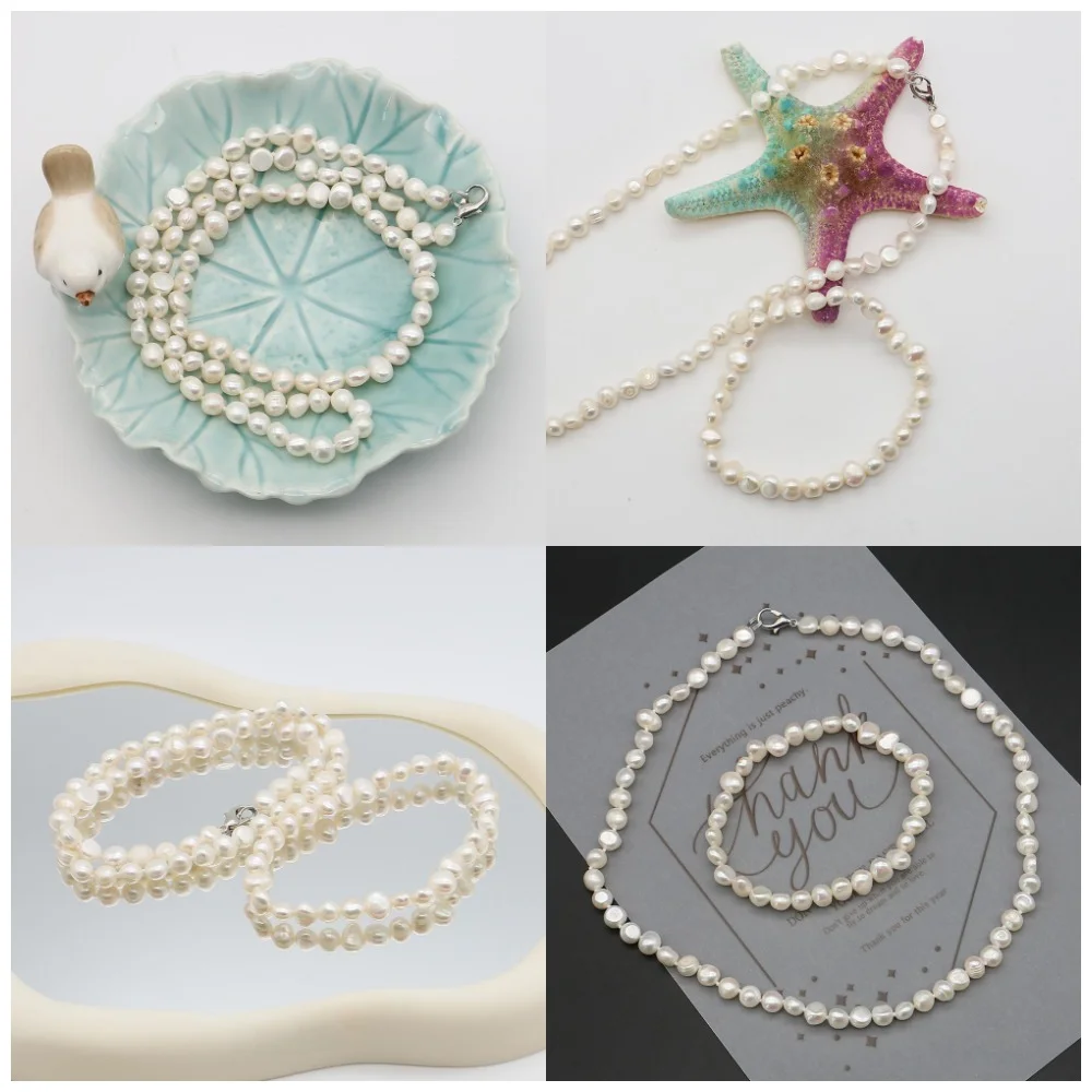 

Edison Baroque Irregular White Pearl Jewelry Set Including Chain with Copper Clasp Necklace Bracelet DIY Jewelry Accessories