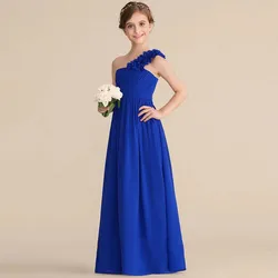 YZYmanualroom Chiffon Junior Bridesmaid Dress With Flower A-line One Shoulder Floor-Length 2-15T