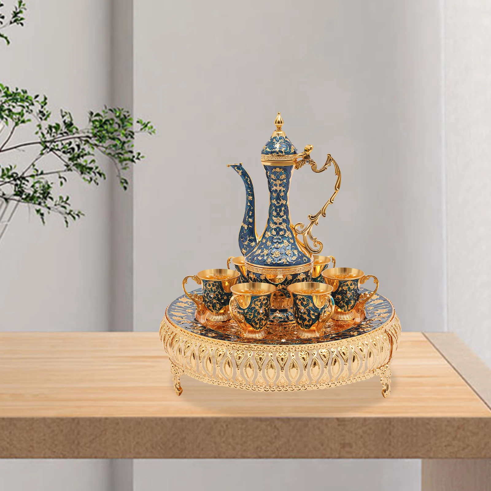 مجموعة خدمة الشاي الأوروبية المصنوعة من سبائك الزنك مع صينية 6 فناجين شاي 9.5 أونصة، هدية أنيقة لشاي بعد الظهر للمنزل والمكتب والترفيه #6