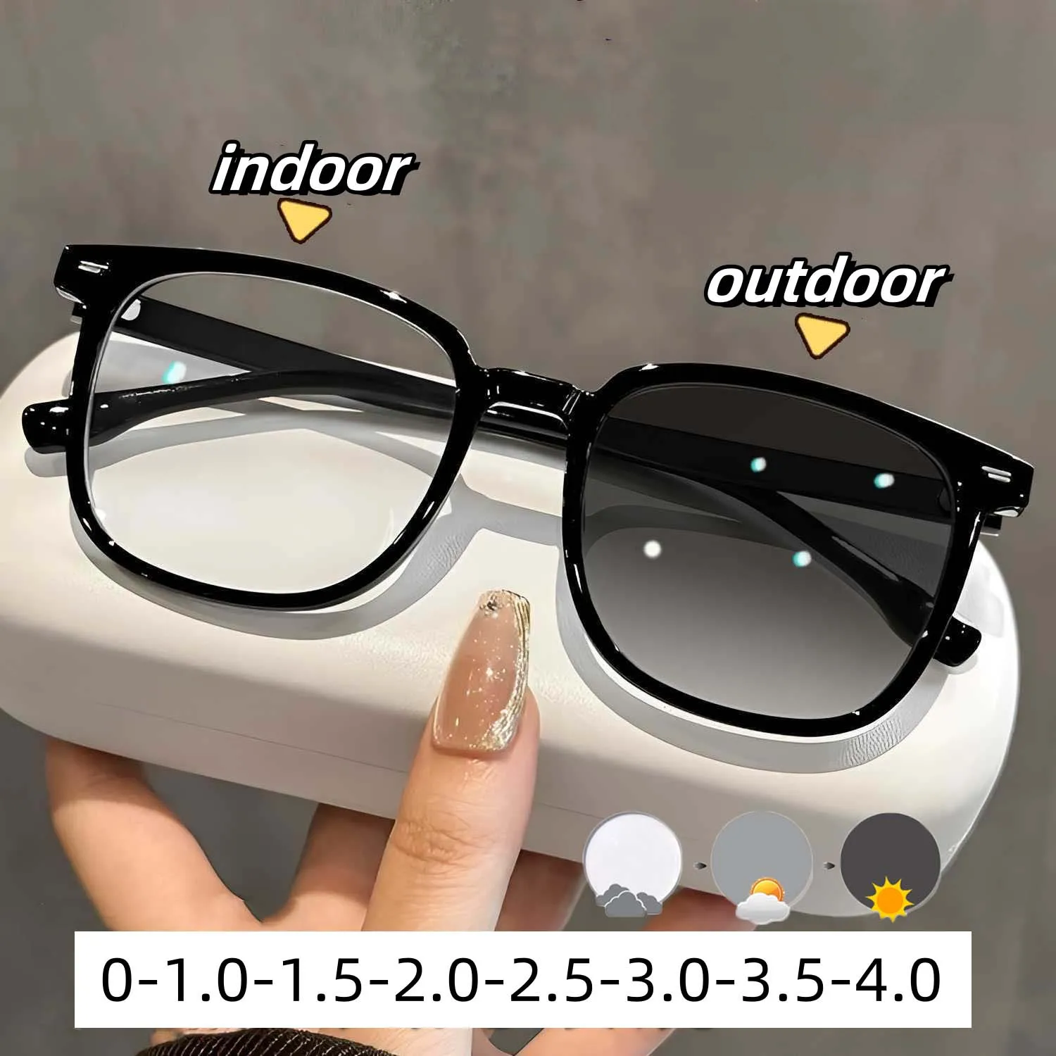 

New Anti Blue Light Glasses Color Changing Square Large Frame Myopia Eyeglasses Men's High-end Eye Protection Computer Goggle