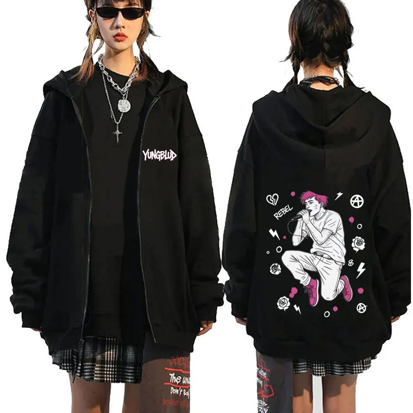 

Rocker Yungblud Graphic Zipper Hoodie Men Women Retro Rock Gothic Zip Up Jacket Men's Casual Oversized Zip Up Sweatshirt Coat