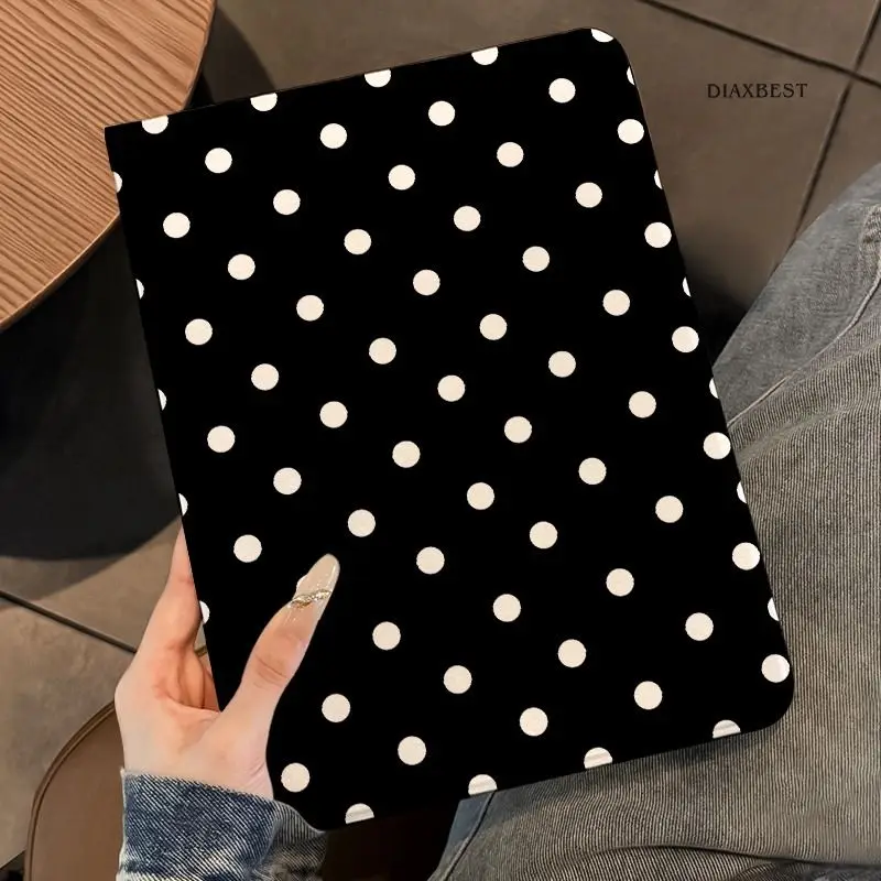 Simple Black Premium Polka Dot Tablet Case For iPad 11th A16 10 9 8 7 6 5 Th Pro 13 11 M5 M4 M3 M2 Air 3 2 1 Mini 7 6 5 4  Cover
