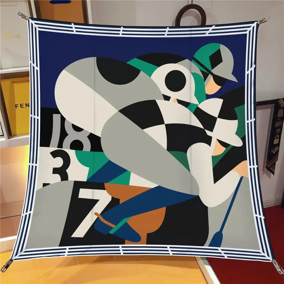 90*90CM Kopftuch Vier Jahreszeiten Luxus Quadratische Seidenschals Europa Und Amerika Mode Bandanas Neue Twill Print Sonnenschutz Schals – Detail 4