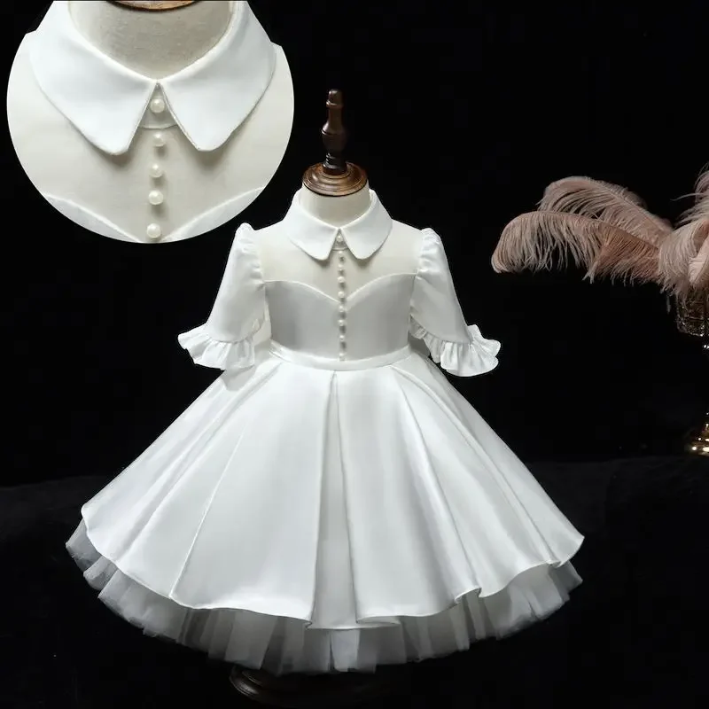 Christening Dress for Girls Children Elegant Beading Satin Party Dresses Infant Girl Bridesmaid Clothes Kids Ball Gowns