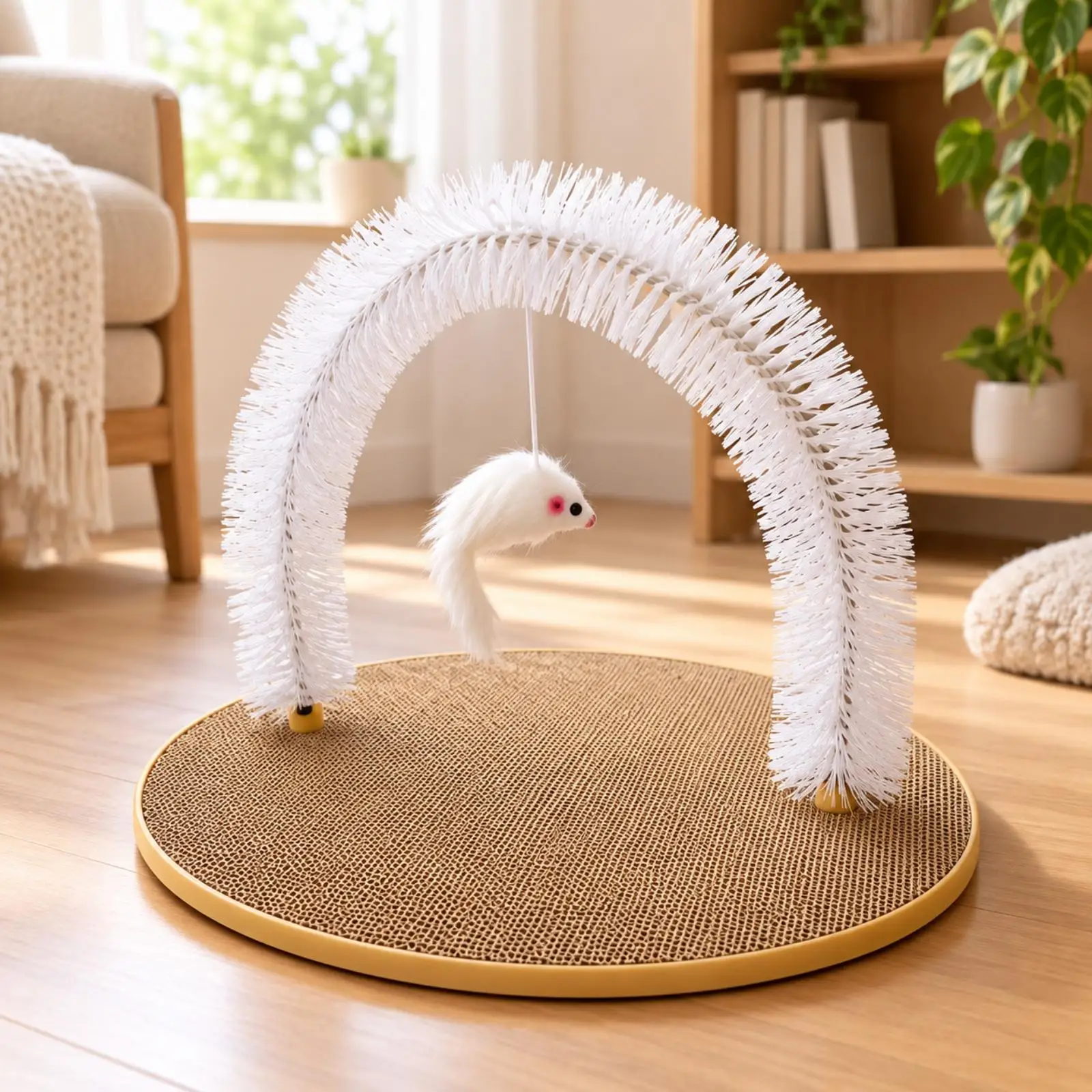 Arch-Shaped Cat Grooming Toy with Dangling Interactive Cat Grooming Arch with Scratcher Pad Sturdy for Cats